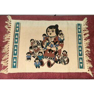 Placemat or Rug Co 19x13" Native American Kachina Indian Doll Fringe